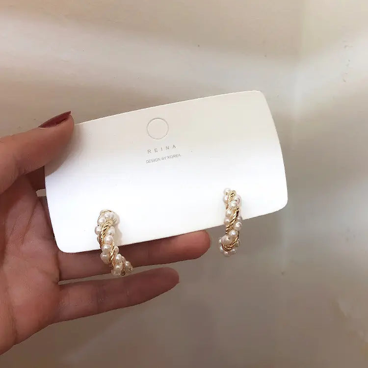 Korean DDP Style Pearl and Metal Earrings for Women