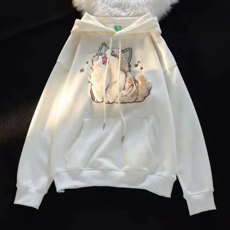 Embroidered Kitten Women's Fleece-lined Hooded Sweatshirt