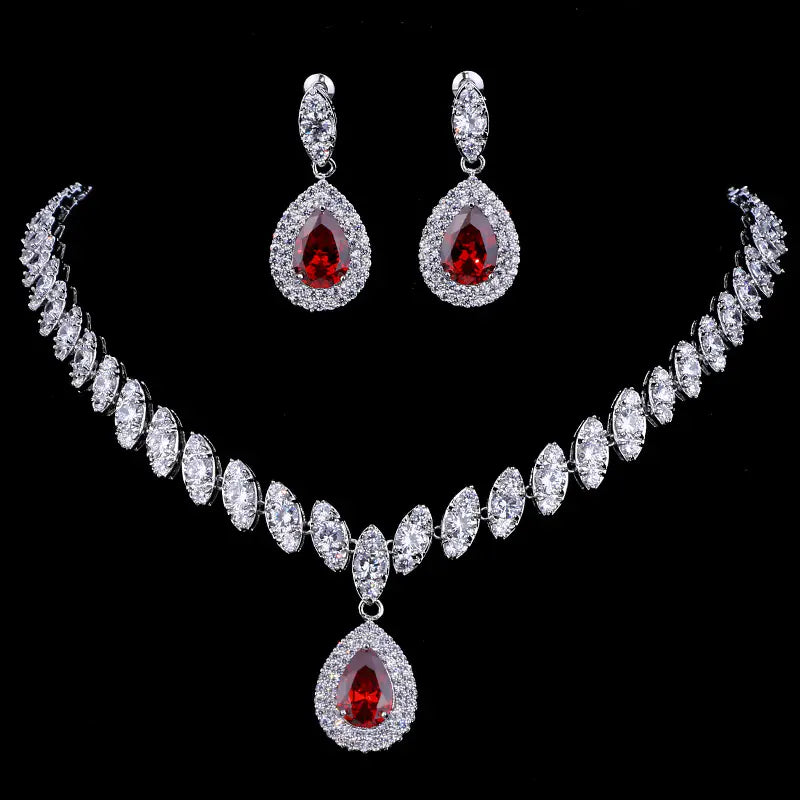 Bridal Jewelry Set with Teardrop Necklace and Earrings