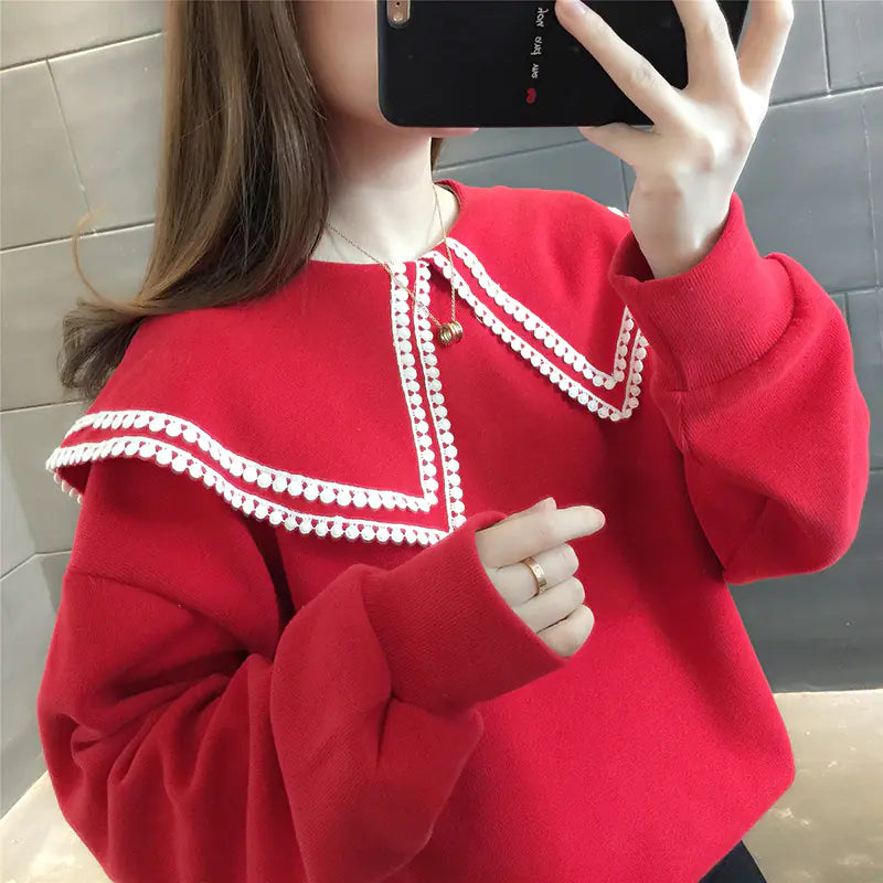 Fashion Long-Sleeved Doll Collar Top for Celebrities