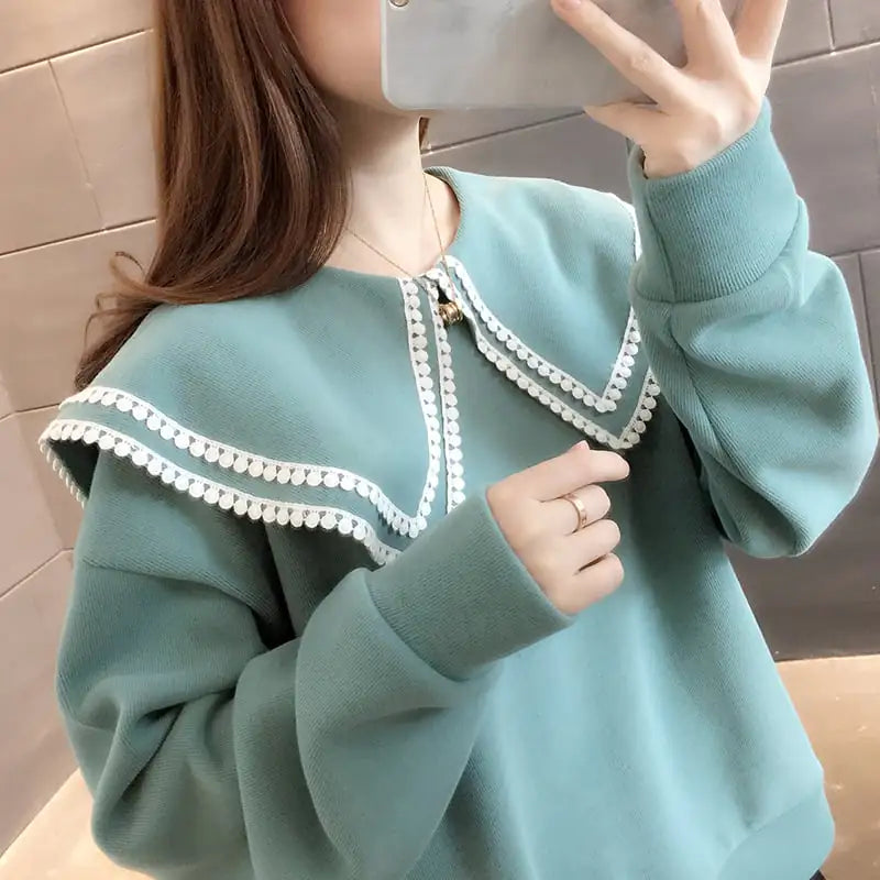 Fashion Long-Sleeved Doll Collar Top for Celebrities