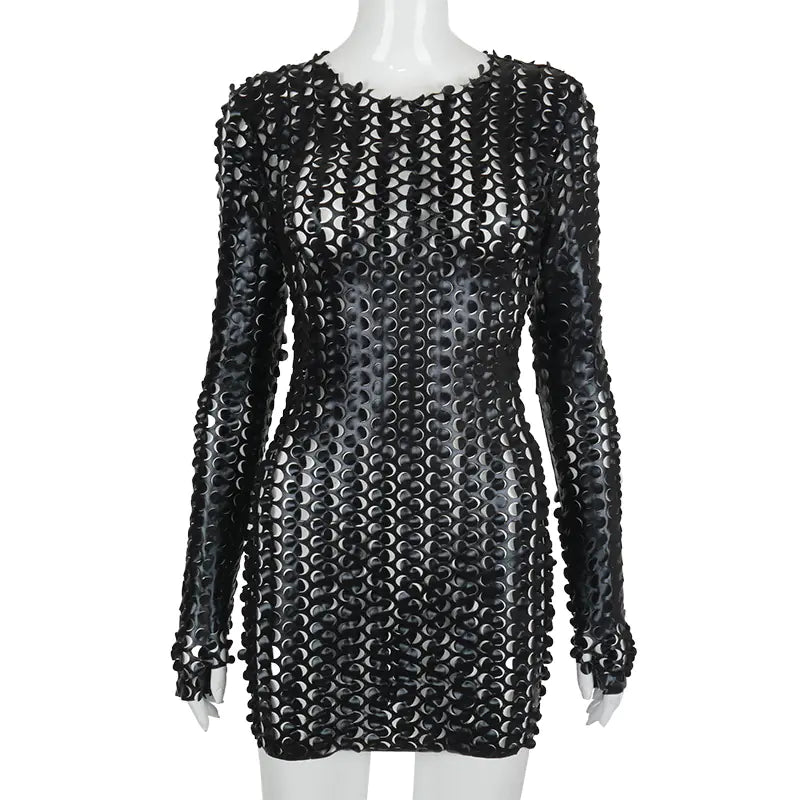 A20675D Women's Spring Hollow Long Sleeve Bodycon Dress