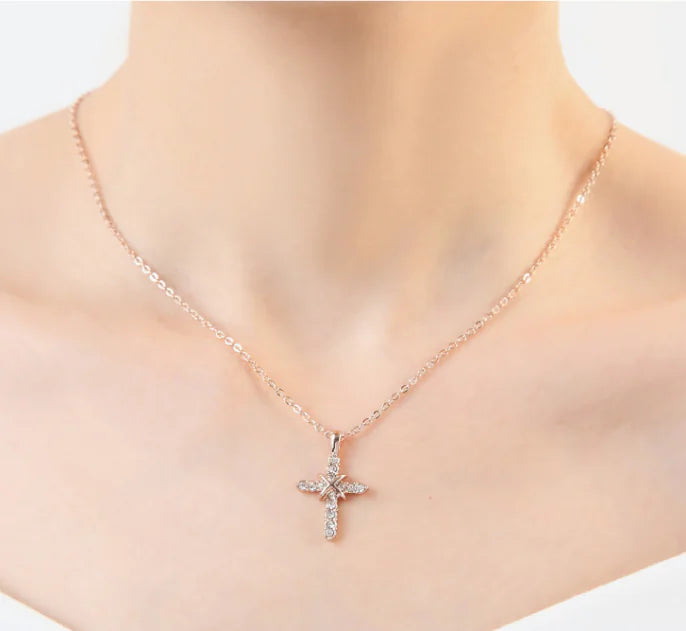 Diamond Cross Necklace with Clavicle Chain