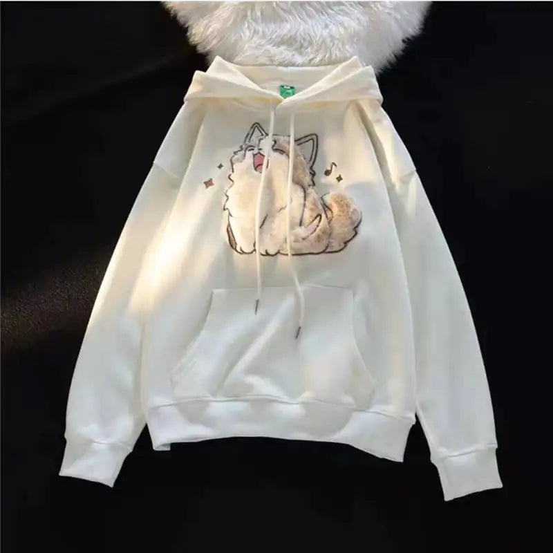 Embroidered Kitten Women's Fleece-lined Hooded Sweatshirt