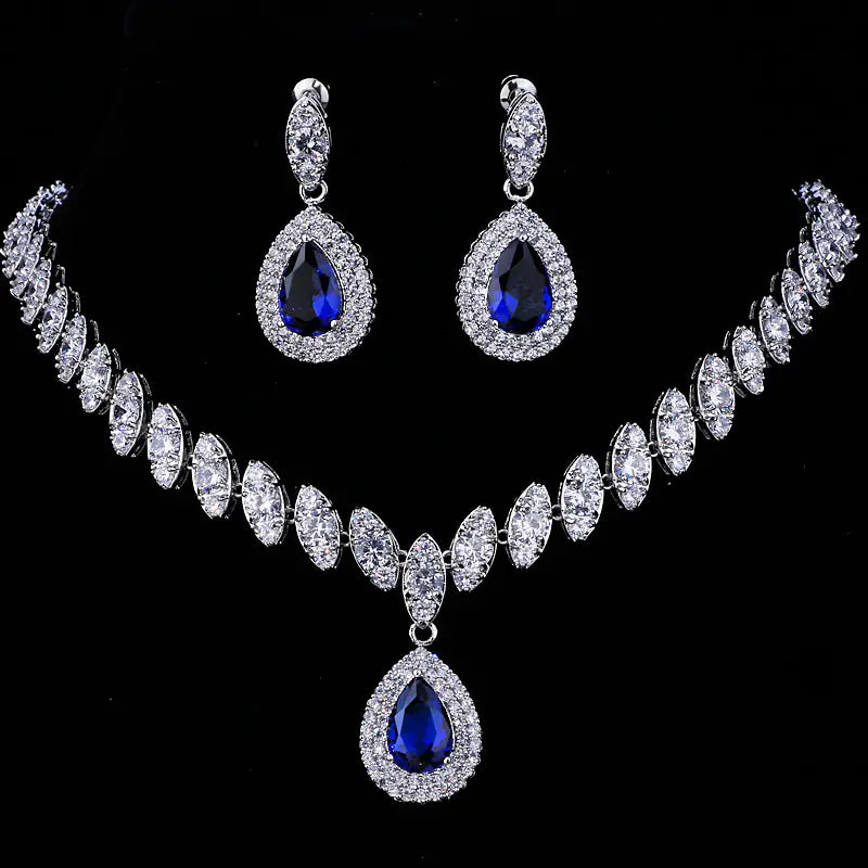 Bridal Jewelry Set with Teardrop Necklace and Earrings