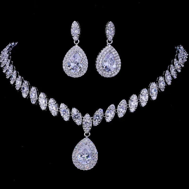 Bridal Jewelry Set with Teardrop Necklace and Earrings