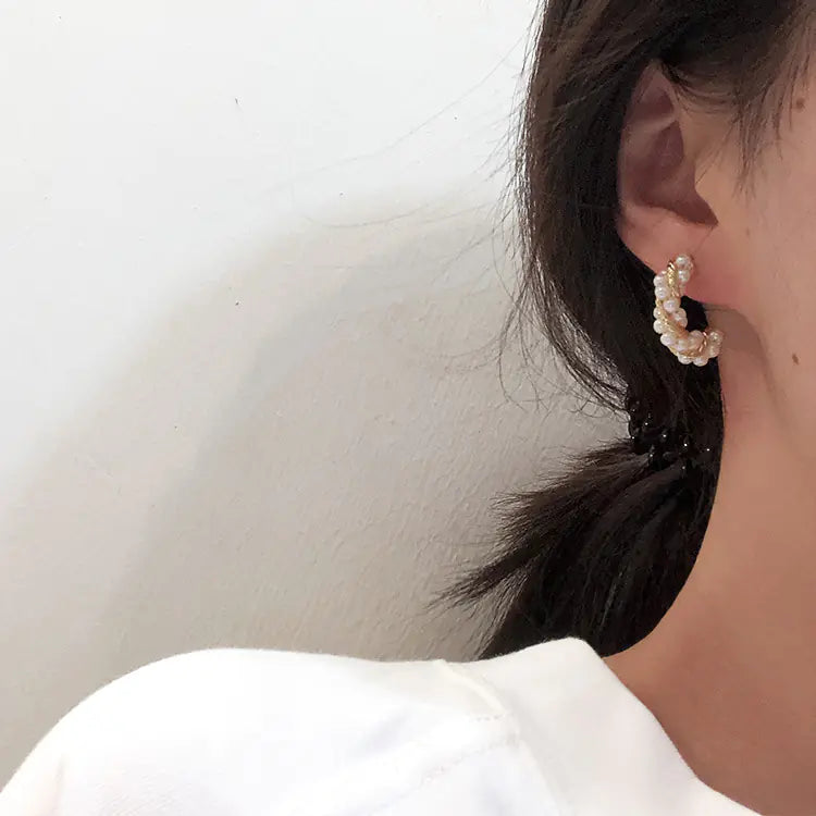 Korean DDP Style Pearl and Metal Earrings for Women