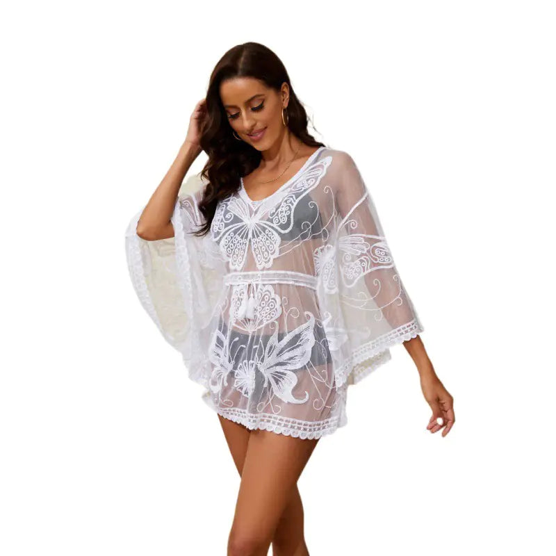 Women's Fashion Lace Beach Cover-Up Top in White