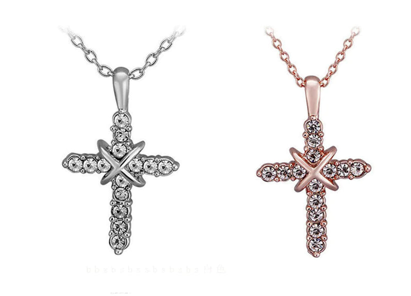 Diamond Cross Necklace with Clavicle Chain