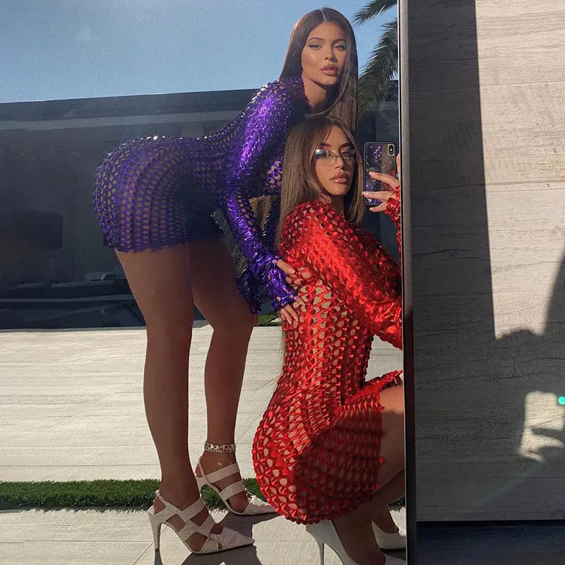 A20675D Women's Spring Hollow Long Sleeve Bodycon Dress