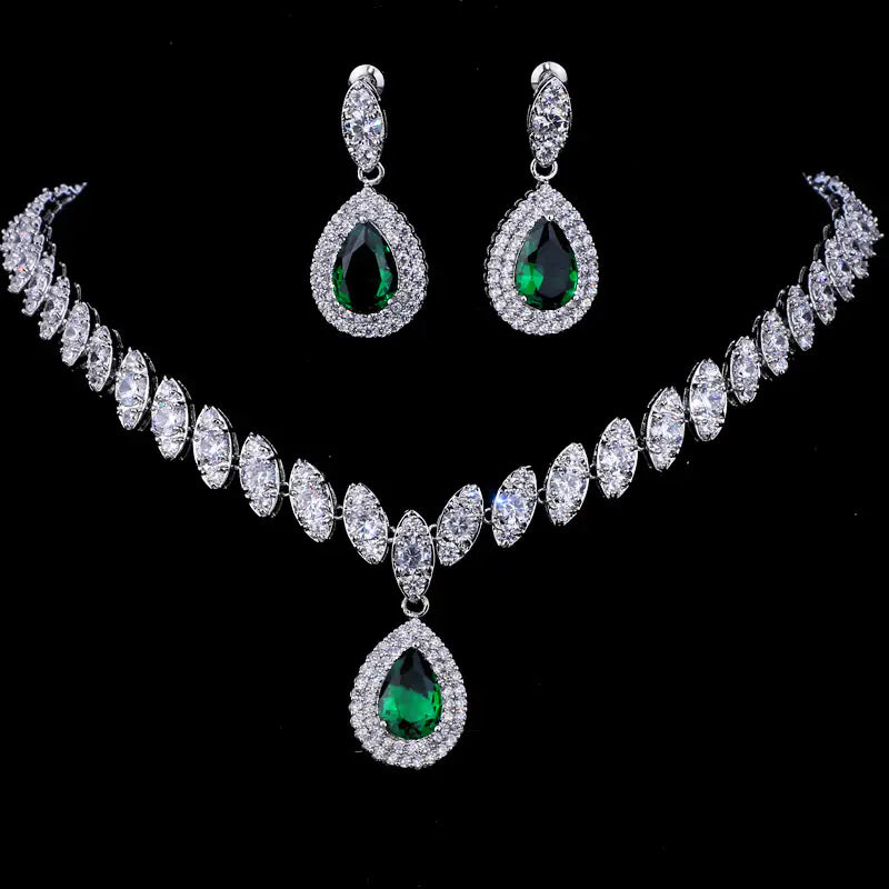 Bridal Jewelry Set with Teardrop Necklace and Earrings