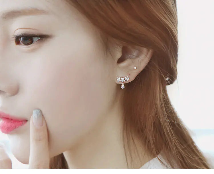 Diamond-Studded Snowflake Earrings, Elegant Design