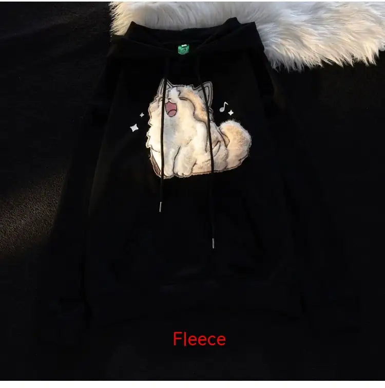 Embroidered Kitten Women's Fleece-lined Hooded Sweatshirt