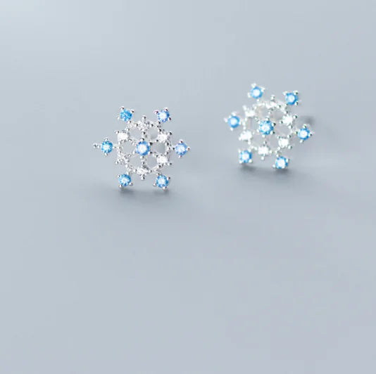 S925 Silver Snowflake Earrings with Diamonds