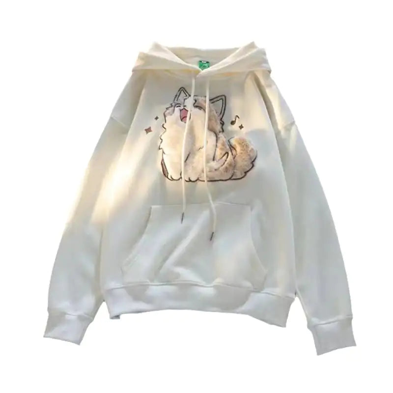 Embroidered Kitten Women's Fleece-lined Hooded Sweatshirt