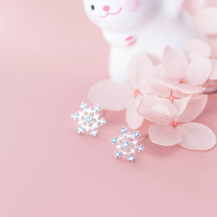 S925 Silver Snowflake Earrings with Diamonds