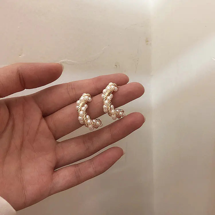 Korean DDP Style Pearl and Metal Earrings for Women
