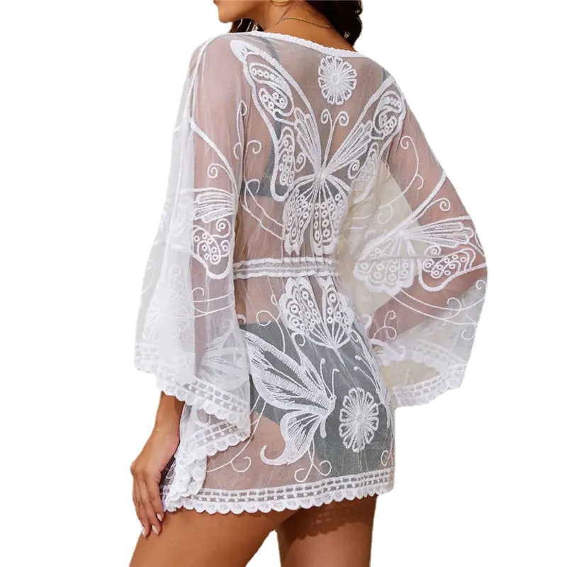 Women's Fashion Lace Beach Cover-Up Top in White