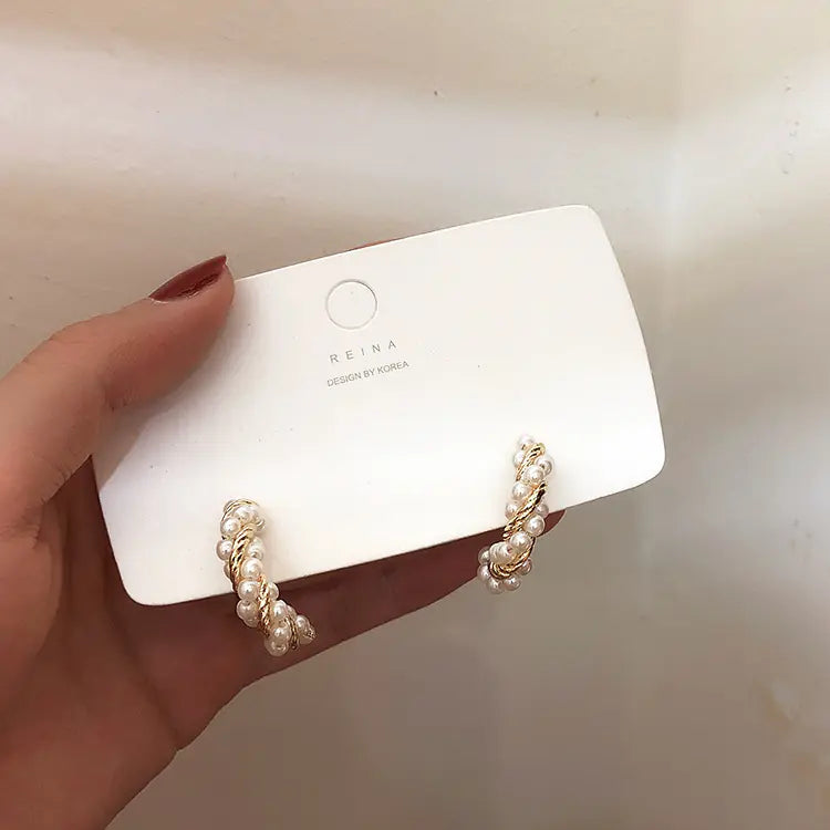 Korean DDP Style Pearl and Metal Earrings for Women