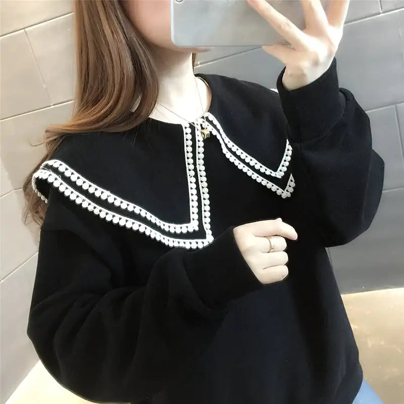 Fashion Long-Sleeved Doll Collar Top for Celebrities