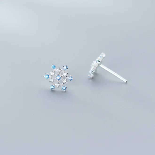 S925 Silver Snowflake Earrings with Diamonds